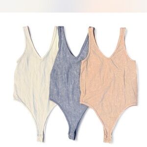 Elegant Women's Bodysuit Set - Cream, Blue, and Tan